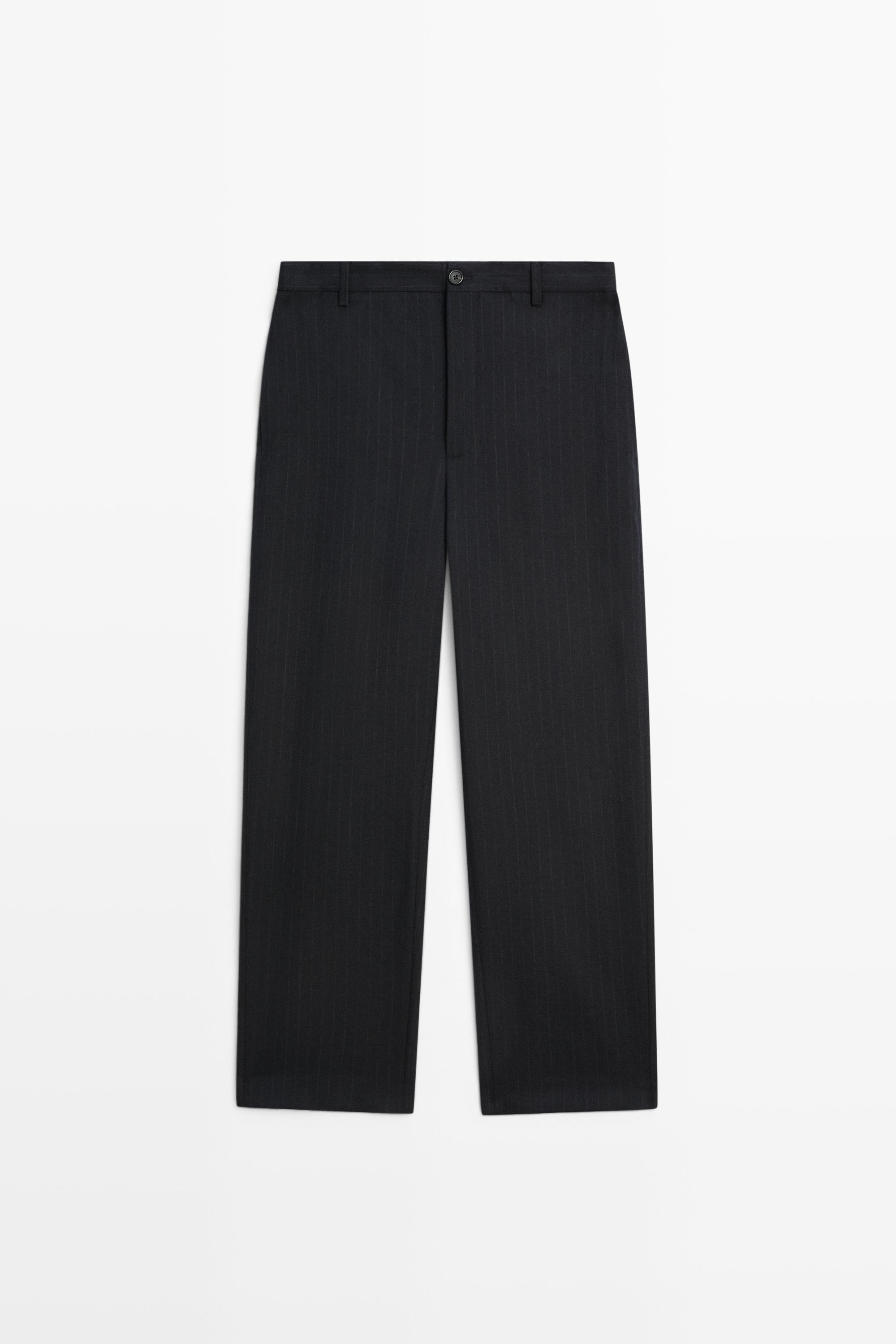 Pantalon relaxed fit à rayures 100 % laine